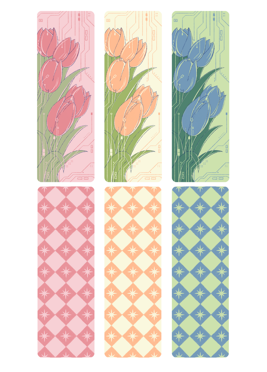 3 Tulip Circuitboard Bookmarks